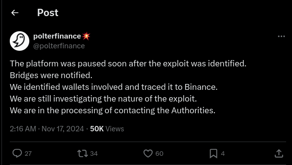 Screenshot from Polter Finance Twitter