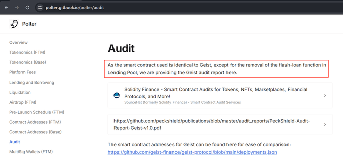 Screenshot from the Polter Finance website
