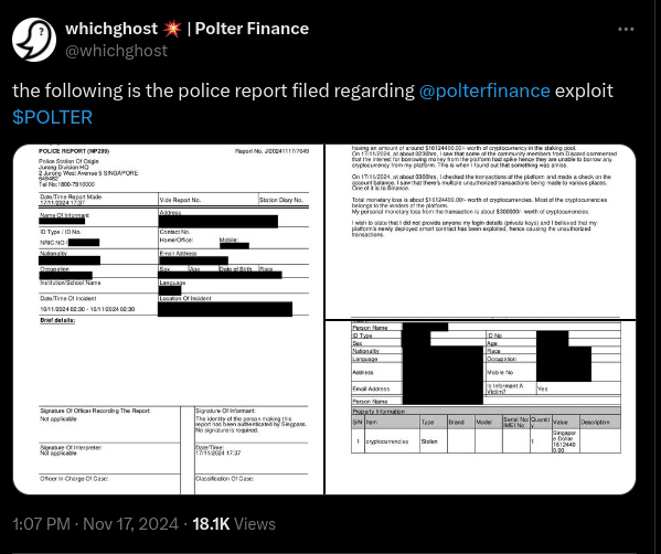 Screenshot from Polter Finance Twitter