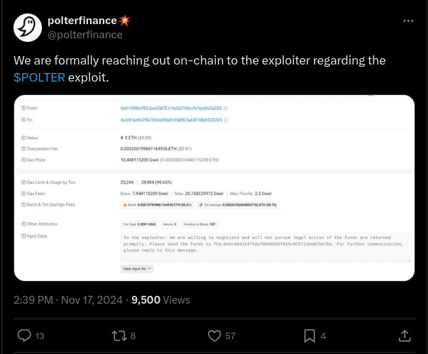 Screenshot from Polter Finance Twitter
